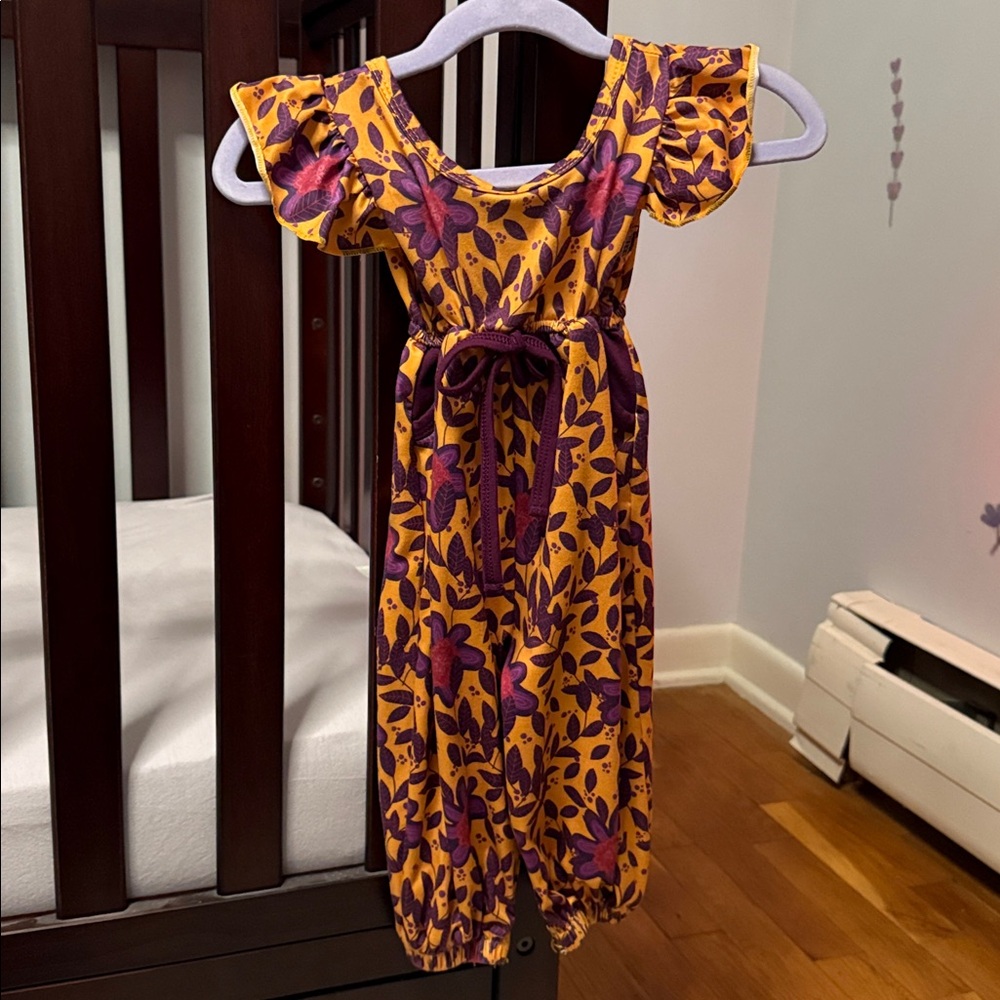 Wellie Kate Purple and Yellow Floral Outfit jumpsuit